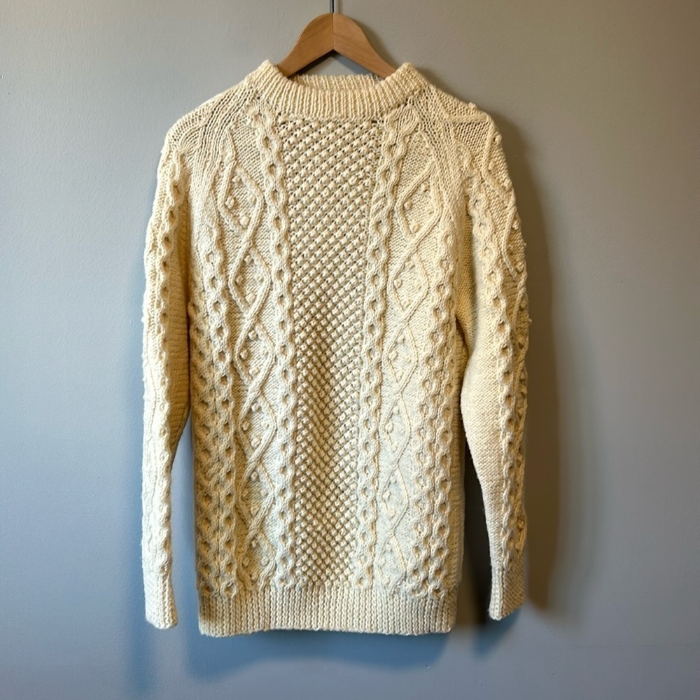 Hand Knit Coastal Wool Fisherman Sweater Small